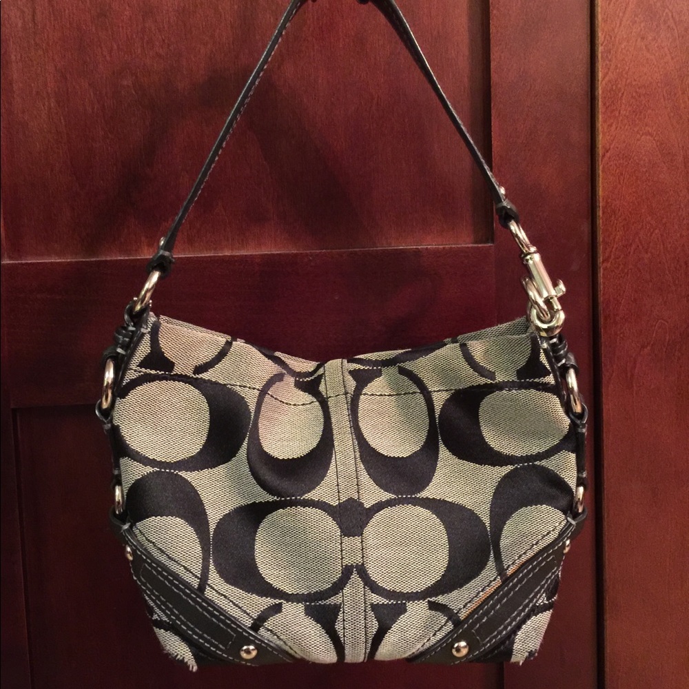 Coach Carly Canvas leather trim baguette